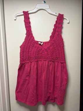 Lucky Brand Fuchsia Crochet Bodice Sleeveless Tank